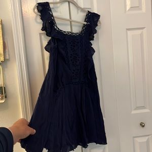 Free People navy guaze -lined flowy dress